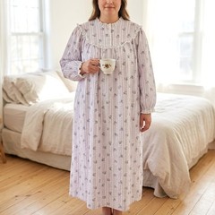 Vtg NEW LANZ 2X 22/24 Tyrolean Floral Stripe Eyelet Lace Long Flannel Nightgown