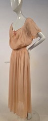 GLAMOUR 1930’S PEACH FLORAL SILK CHIFFON SLIP DRESS W HEAVILY RUCHED TOP