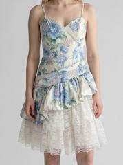 Vtg 80s Loralie Cottagecore Lace Floral Chintz Asymmetric Coquette Prairie Dress