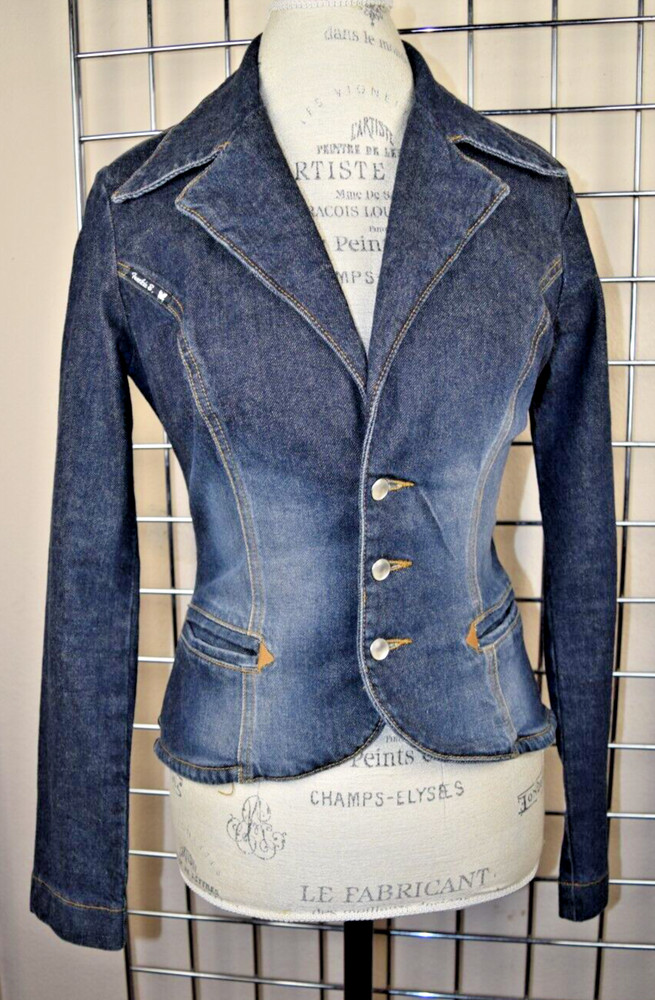 Vintage Jean Jacket Frankie B Size S/M 00s Blue Denim Fitted Blazer Made USA