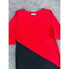 VTG Visions California Red Black Colorblock Geometric Belted Midi Dress 13/14