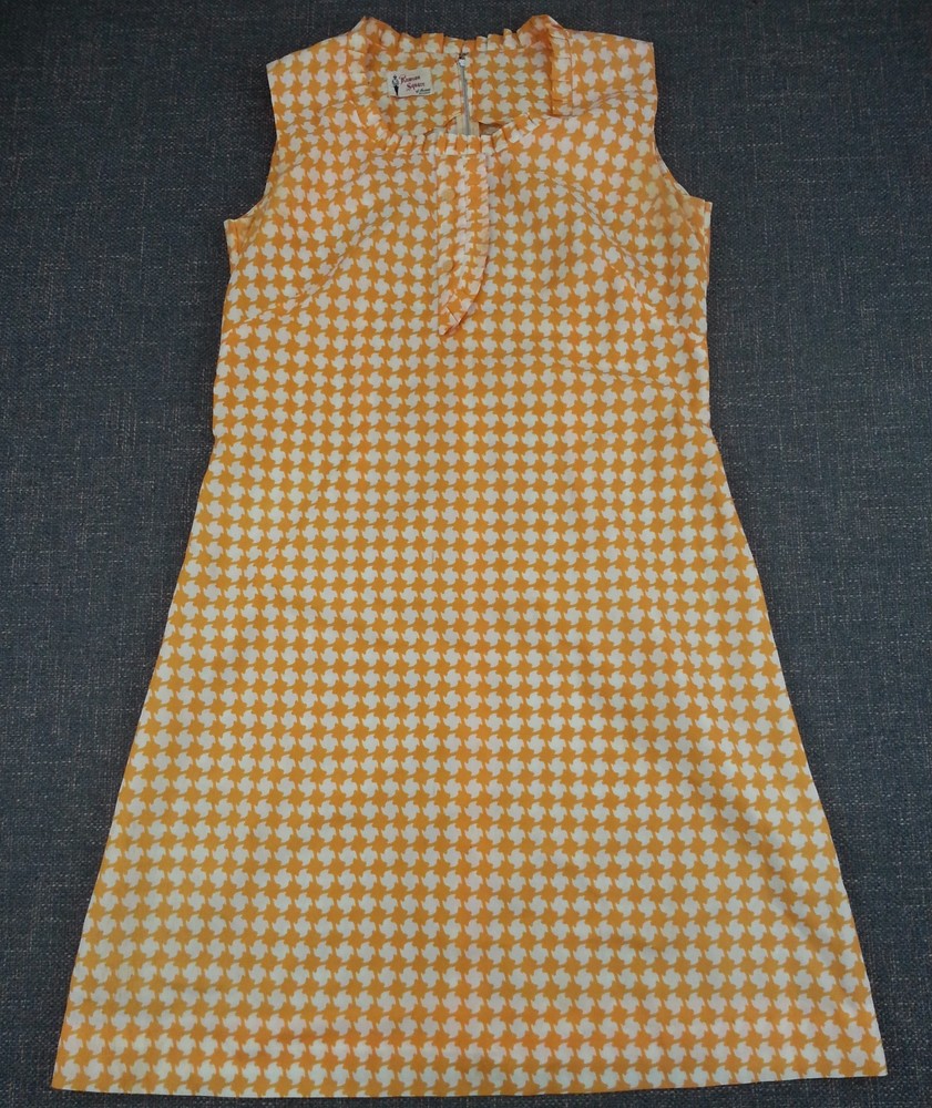 Vtg Rawson Square Sleeveless Dress Retro Orange White 1960’s