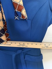 Vintage 1970s Toni Todd Women’s Dress Blue Collar Geometric Scarf Retro Size 8