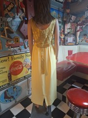 True VTG Mid-century MOD 1960s Two-piece Gold Brocade Evening Gown & Long Coat M