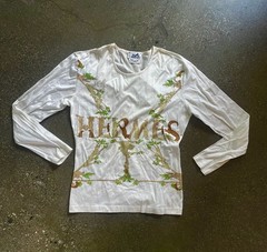 Vintage 1990’s HERMES Annie Faivre Logo Graphic Long Sleeve Shirt Chic Medium