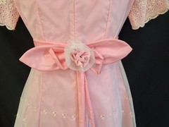 60’s Vintage Pink Dress Eyelet Organza Taffeta Coquette Girly Short Sleeve XS/S
