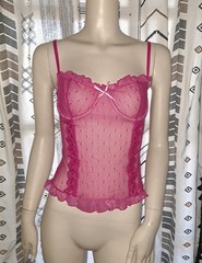 Vtg Victoria’s Secret Corset Style Top Cami Fits Small Sheer Pink Mesh READ 2005