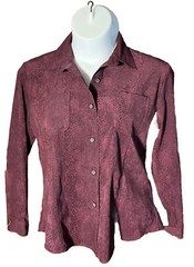 Vintage Erin London Faux Large Snake Print Button Up Blouse Burgundy