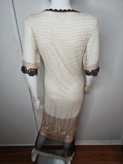 Vtg Y2k Kroshetta By Papillon Crochet Knit Midi Dress Women’s L Cream Beaded