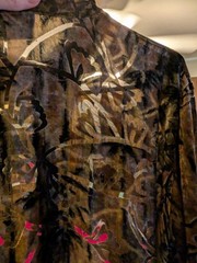 Vintage Chico’s Design 3/XL Velvet Rayon Silk Blouse Gold Bamboo Floral Burnout