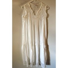 Vtg Saybury White Lace Maxi Dress SZP 100% Cotton Cottagecore Praire Coquette