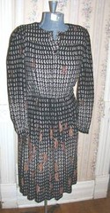 Vtg 1960s Taurus BLACK PAISLEY Pleated Skirt LS DRESS Womens 6 EUC Mature Classy