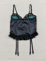 Vintage 90s Midnight Hour Lingerie Satin Lace Garter Tank Women Size Medium