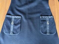 VTG Black Wool Knit Dress Leather Trim Silver Accents Size S/M by Junior Accent