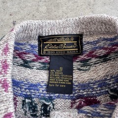 Vintage Eddie Bauer Sweater Nordic Fair Isle Snowflake Button Womens S Rose Wool