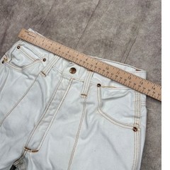 Red Snap White Denim Flared Jeans Contrast Stitch Workwear Size 26×29 Y2K 90s
