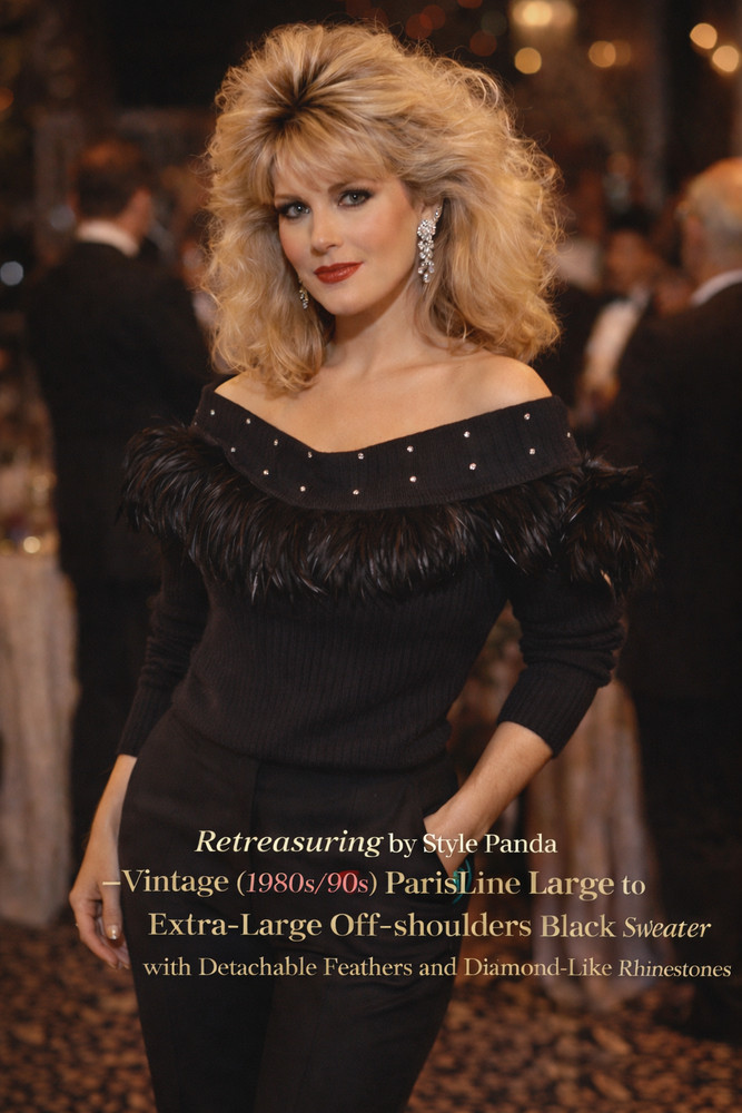 Vintage (1980s/90s) ParisLine XL Black Off-shoulders Detachable Feathers