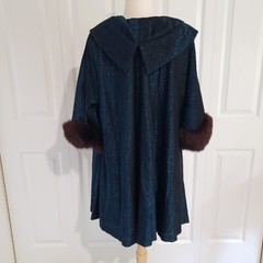 Vtg 1950s Claralura Original California Blue Metallic Lurex Dress Coat Set XS