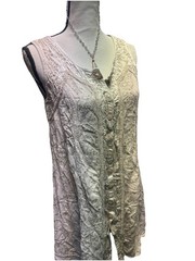 Vtg Boho Embroidered Button Front Tie Back Mini Dress Tan Beige One size Hippy