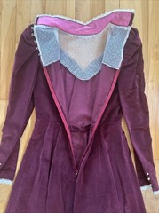 Vintage Maroon Red Velvet Women’s Sz XS/S Maxi Dress w Lace Trim Goth Prairie