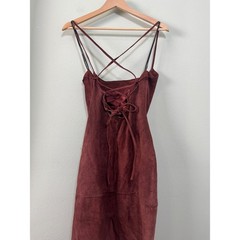 Vintage Deadstock Bisou Bisou 100% Suede Lace-Up Back Midi Dress Size L Western
