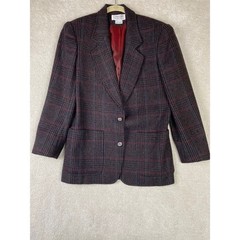 Calvin Klein Blazer Womens 6 Brown Plaid 100% Wool Made in USA Vintage ILGWU