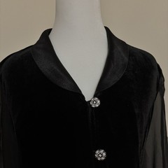Another Thyme Women’s Black Vintage Velvet Sheer Sleeve Satiny Blouse Goth