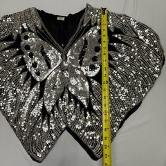 Vintage 1970s/80s Silver and Black Sequin Butterfly Silk Top