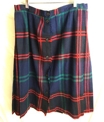 Peerless of Boston Navy Plaid Pleated Midi Skirt Women’s 13/14-34″ W VTG Union
