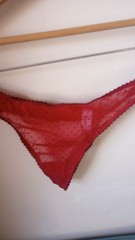 Vintage Lg GAP BODY Red Dot sheer Mesh NYLON SPANDEX RARE THONG PANTIES 2002 Y2
