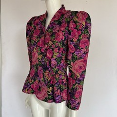 Vintage 80s Statement Floral Peplum Jacket Maximalist Avant Gard Puff Sleeve