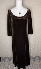 VTG Eddie Bauer Brown Flat Stretch Velvet Long Shift Dress Size Medium 36 Bust