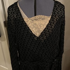 Turn of Century 1920’s BLack Afternoon DRESS Geometric details, lace, jewels.
