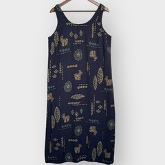 K Studio Vintage 90s Zebra Novelty Print Midi Shift Dress Navy Blue Womens 14