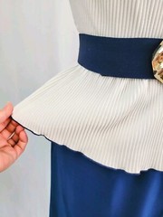 Vintage White & Navy Blue Dress w Ruffled Waist/Peplum & Belt Size XS/S?