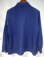 E JUDY BOND vintage 70s Navy Blue Geometric Shirt BLOUSE 18 Dacron Polyester