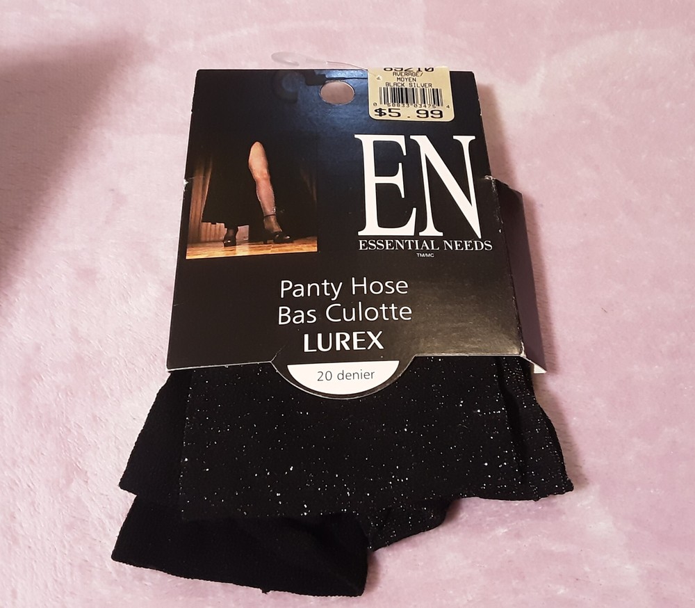 NIP NOS Y2K Vintage 1990s Essential Needs Black-Silver Lurex Pantyhose Canada