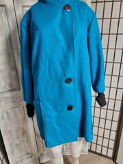 turquoise 100% Wool Casa De Lana Sweater Coat Jacket 80s Vtg M shoulder pads euc