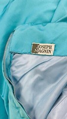 Vintage 1960s teal silk strapless formal dress, green blue Magnin turquoise S