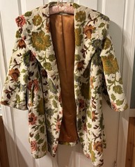 VTG Women’s Chenille Tapestry Carpet Coat Jacket floral/lined/pockets L 1950-60s