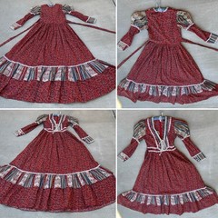 Gunne Sax Prairie Maxi Dress Red Floral Corset Lace Cottagecore Size 11 Vintage