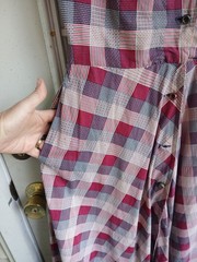 1940s Cotton Red, White And Blue Plaid Dress