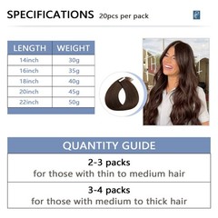 COOKAYU Invisi Edge Tape in Hair Extensions Human Hair Medium Brown 16 Inch 20pc