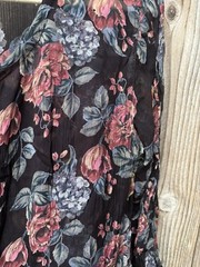 Vintage Nostalgia Dress Black Floral L Long Sleeve Button Ruffled Semi-Sheer