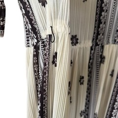 Vtg Hal Ferman Pleated Split Sleeve Midi Dress Sheer Brown Ivory Floral Large