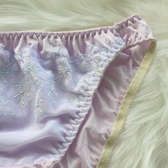 Silky Nylon Panty Sheer Lilly Purple Bikini Sissy Lace Brief Sz. 7-8 Hip 38-42″