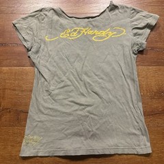 Vintage Ed Hardy Christian Audigier T Shirt S Gray Tiger Baby Tee VTG Y2K City