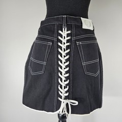 NWOT VINTAGE 80S “GET USED” ELIE LACE UP BACK BLACK WOMEN’S SKIRT BASEBALL Sz 30