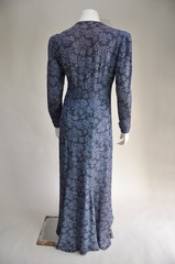 Vintage 1930s Blue Black Silver Floral Lame Maxi Dress Sweeping Skirt Deco Seams