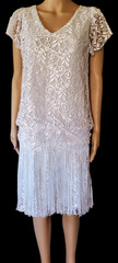 🍸VTG 80s Deco Revival Roaring 20s Flapper Shimmer Lace Fringe Drop Waist Dress